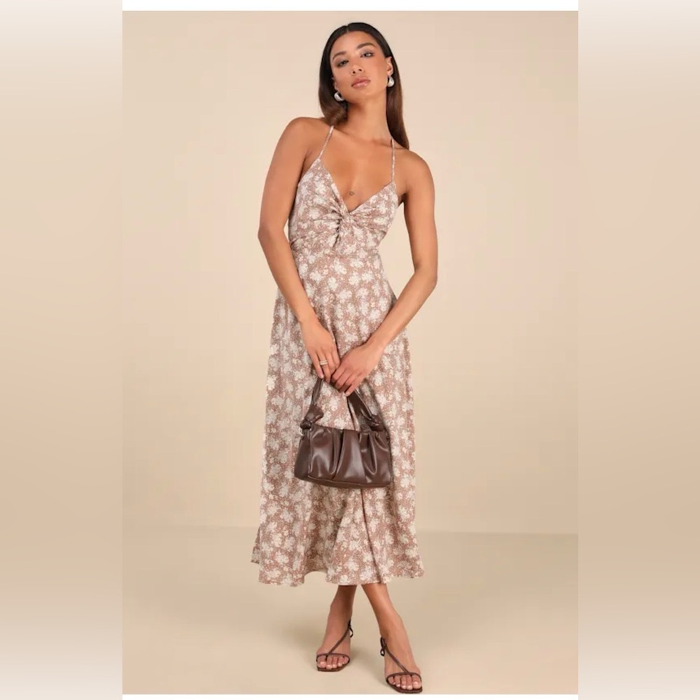 Lulu's Dusty Rose Floral Tie-Front Strapless Maxi Dress